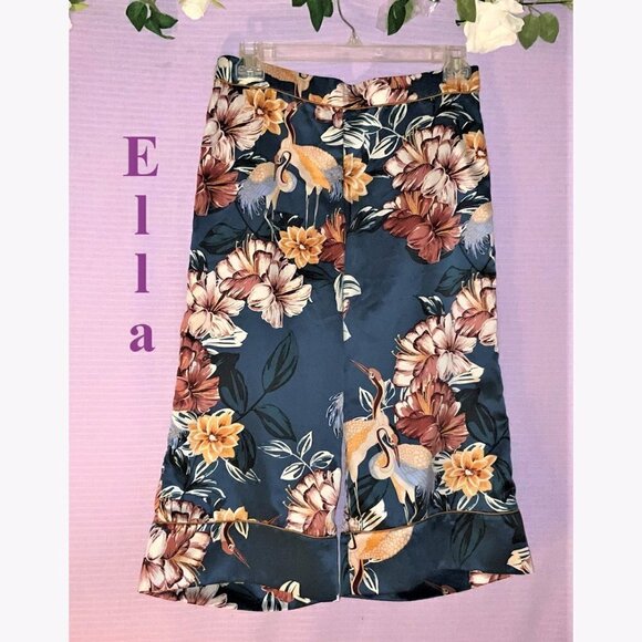 New Without Tags Ella Size Medium Tropic Gaucho Pants Like Silk - Picture 1 of 9